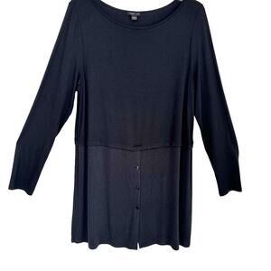 J. Jill Wearever Long Sleeve Lower Front Button Down Shirt Dress Black Size M